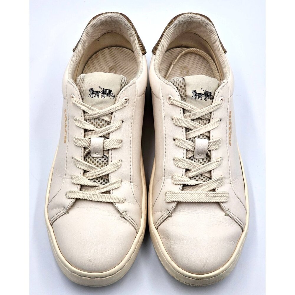 Coach Women's Beige Brown Logo Leather Clip Low-Top Sneakers Size 7.5B 2390 - Picture 12 of 16